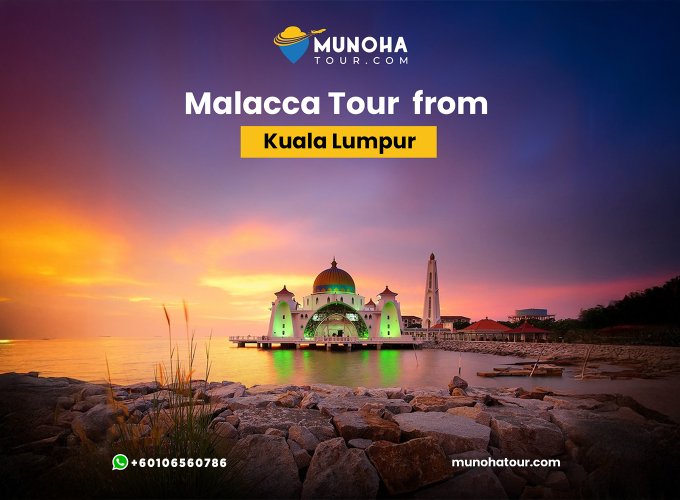 Tourists exploring the historic streets of Malacca, with vibrant Dutch colonial buildings and heritage sites on a guided tour from Kuala Lumpur.