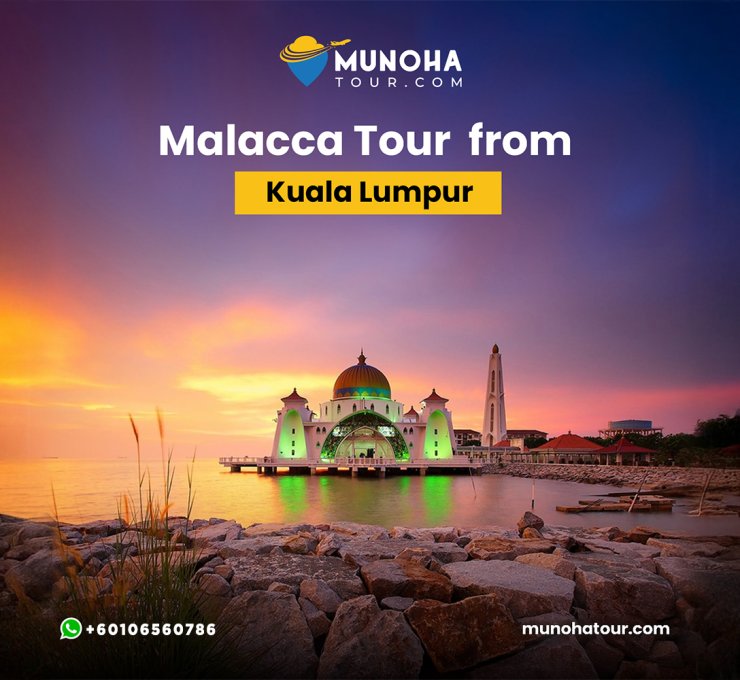 Tourists exploring the historic streets of Malacca, with vibrant Dutch colonial buildings and heritage sites on a guided tour from Kuala Lumpur.