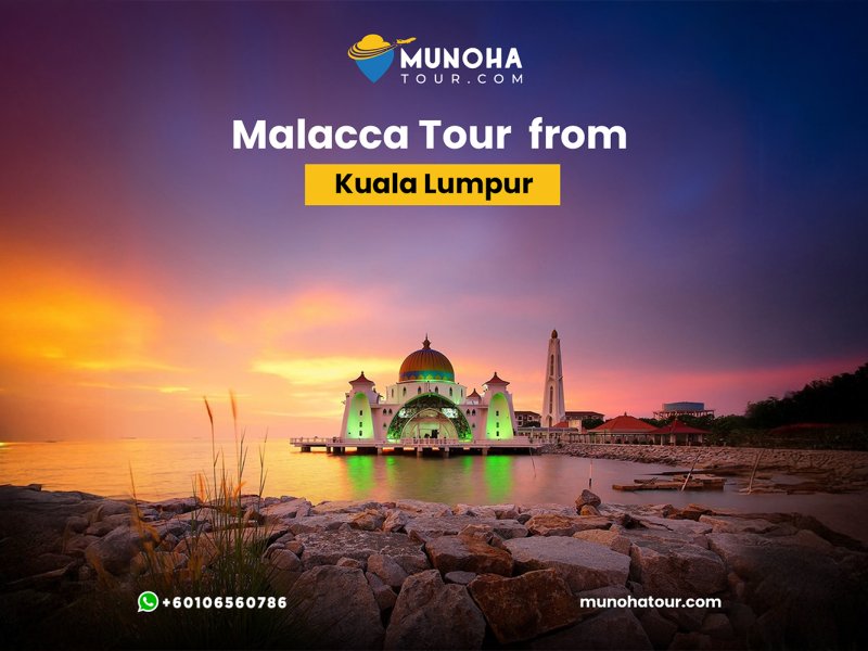 Tourists exploring the historic streets of Malacca, with vibrant Dutch colonial buildings and heritage sites on a guided tour from Kuala Lumpur.