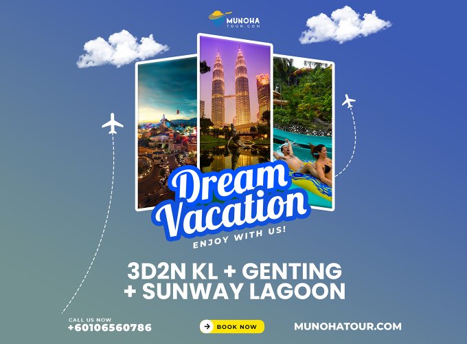 Thrilling rides at Sunway Lagoon, with Kuala Lumpur skyline and Genting Highlands in the background, part of the 3D2N Kuala Lumpur, Genting Tour, and Sunway Lagoon Package by Munoha Malaysia Tour Package.