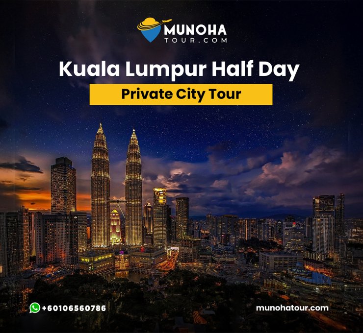 Tourists exploring key attractions of Kuala Lumpur, including the Petronas Twin Towers and Merdeka Square, on a half-day city tour.