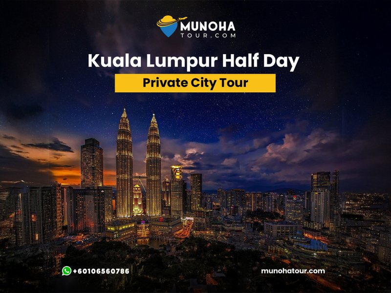 Tourists exploring key attractions of Kuala Lumpur, including the Petronas Twin Towers and Merdeka Square, on a half-day city tour.