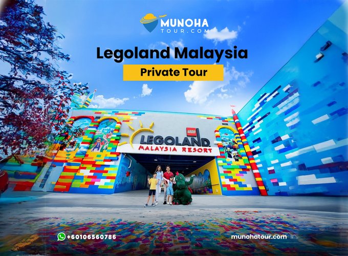 Families enjoying rides and attractions at LEGOLAND Malaysia, featuring colorful LEGO-themed structures.