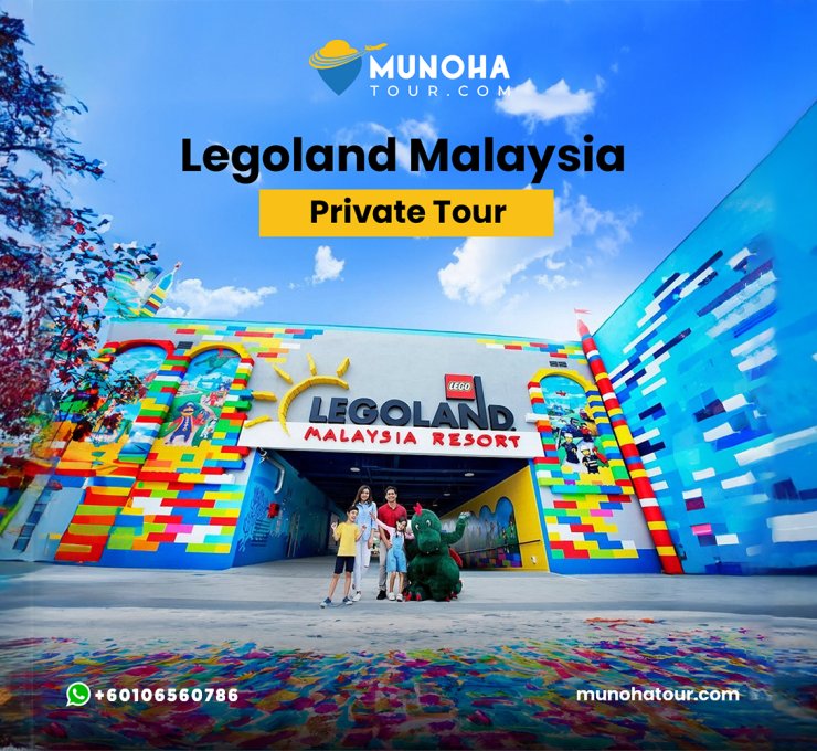 Families enjoying rides and attractions at LEGOLAND Malaysia, featuring colorful LEGO-themed structures.