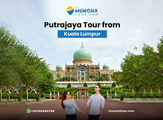 Putrajaya Tour from Kuala Lumpur. Tourist enjoying the view of Dataran Putra in Putrajaya, right next to the prime minister office.v